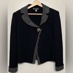 St. John Evening by Marie Gray Black Santana Knit Rhinestone Trim Jacket Blazer